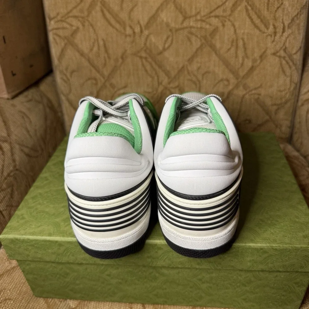 GUCCI Sneakers Men's UK 15 Basket Style Low Top Shoes Green White DEMETRA‎ $950